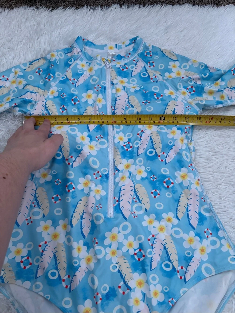 NEW Rash Guard Long Sleeve Zip Front Floral Tropical Print One Piece Swimsuit L